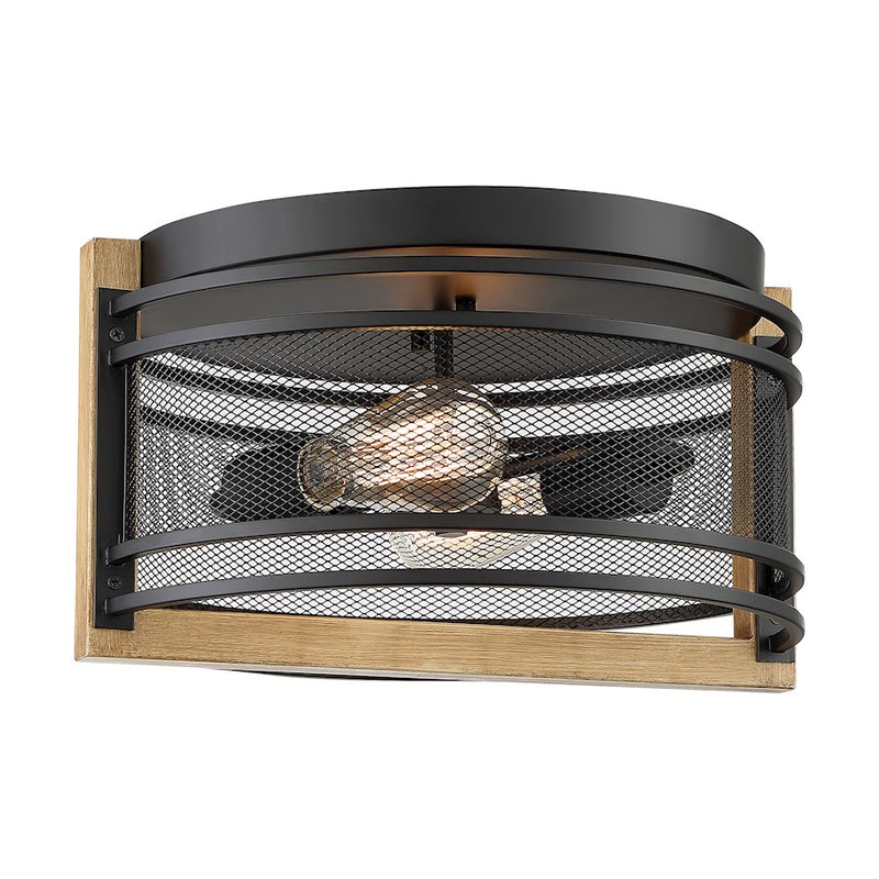 Nuvo Lighting Atelier 2 Light Flush Mount, Black/Honey Wood