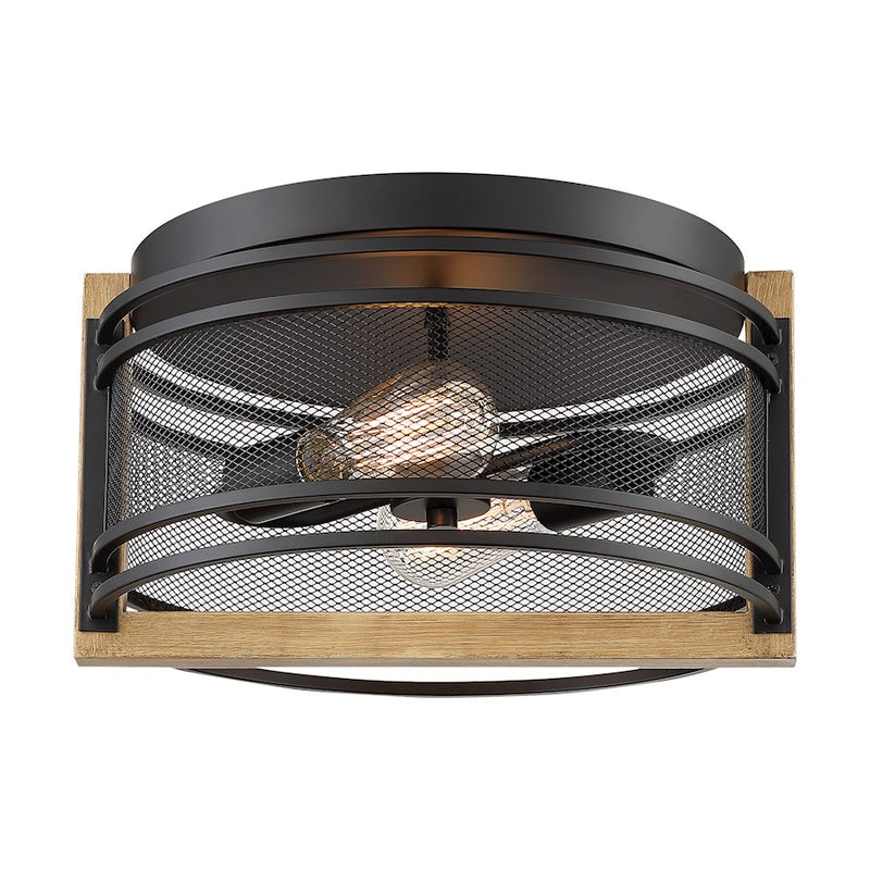 Nuvo Lighting Atelier 2 Light Flush Mount, Black/Honey Wood