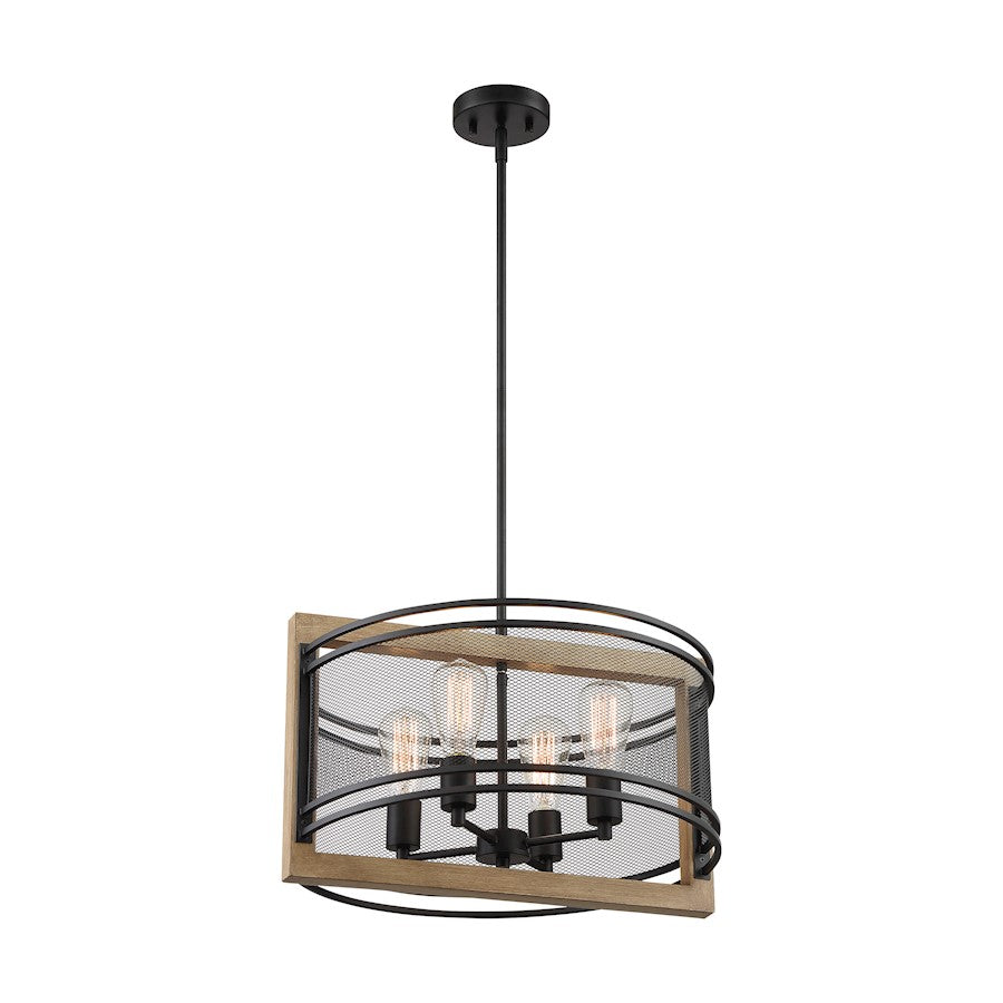Nuvo Lighting Atelier 4 Light Pendant, Black/Honey Wood