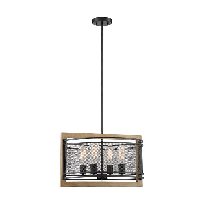Nuvo Lighting Atelier 4 Light Pendant, Black/Honey Wood