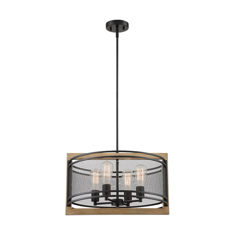 Nuvo Lighting Atelier 20in 4-Light Pendant | Vintage Black and Honey Wood | Kitchen Island & Dining Room | 20 x 20 x 12.25 in | Model 60-7264
