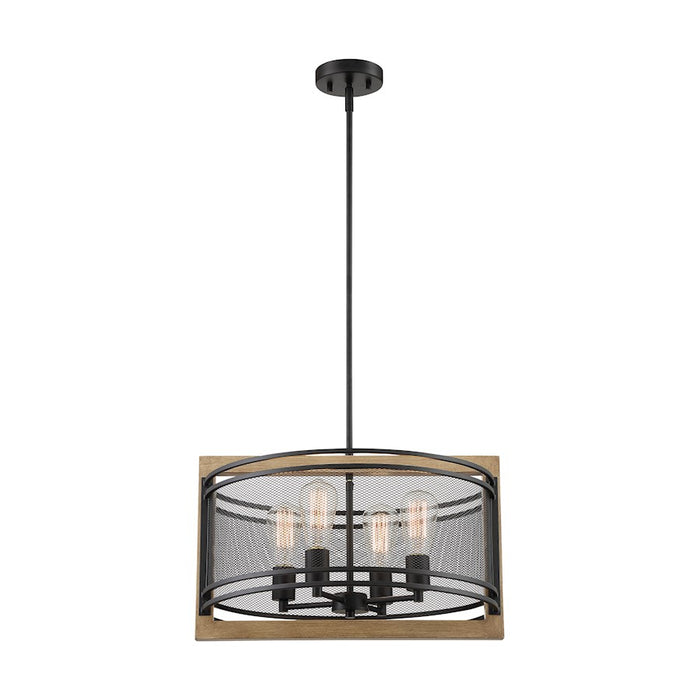 Nuvo Lighting Atelier 4 Light Pendant, Black/Honey Wood