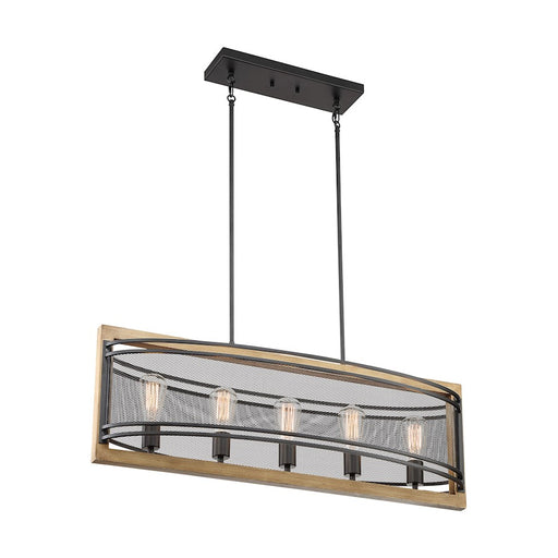 Nuvo Lighting Atelier 5 Light Island Pendant, Black/Honey Wood