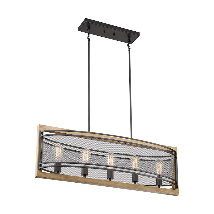 Nuvo Lighting Atelier 5 Light Island Pendant, Black/Honey Wood