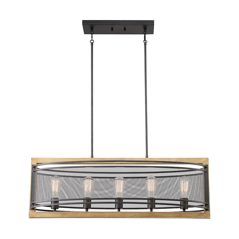 Nuvo Lighting Atelier 5 Light Island Pendant, Black/Honey Wood