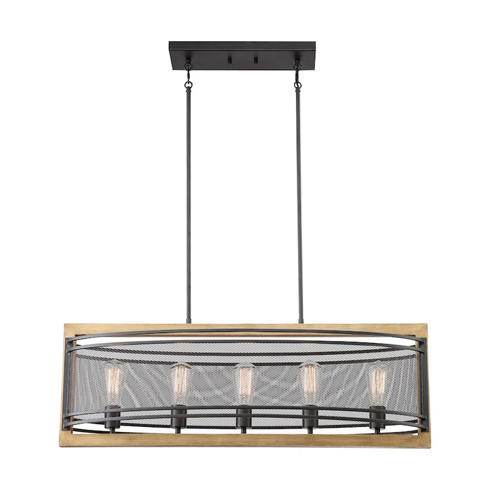 Nuvo Lighting Atelier 5 Light Island Pendant, Black/Honey Wood