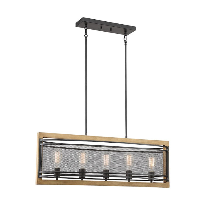 Nuvo Lighting Atelier 5 Light Island Pendant, Black/Honey Wood