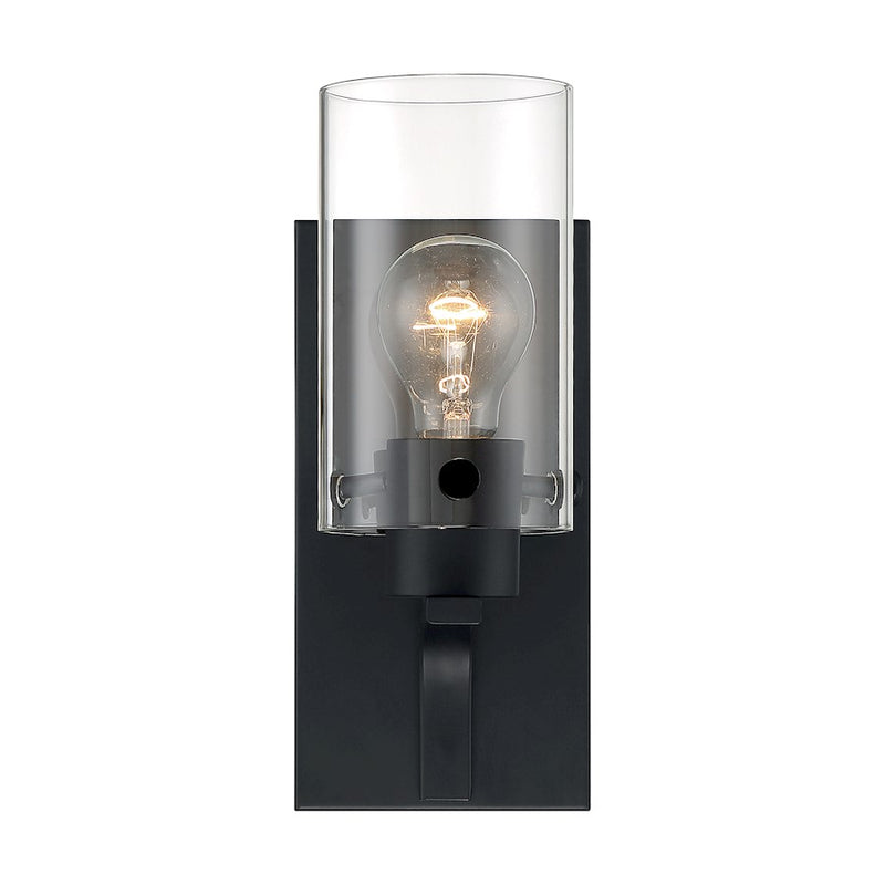 Nuvo Lighting Sommerset 1-Light Wall Sconce | Modern & Contemporary Matte Black and Clear Glass | Bathroom & Hallway Accent | 4.63 x 10.75 | Model 60-7271