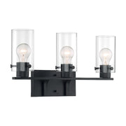 Nuvo Sommerset 21in 3-Light Vanity | Modern & Contemporary Matte Black and Clear Glass | Bathroom Vanity Light | 21 x 10.75 x 6 in | Model 60-7273