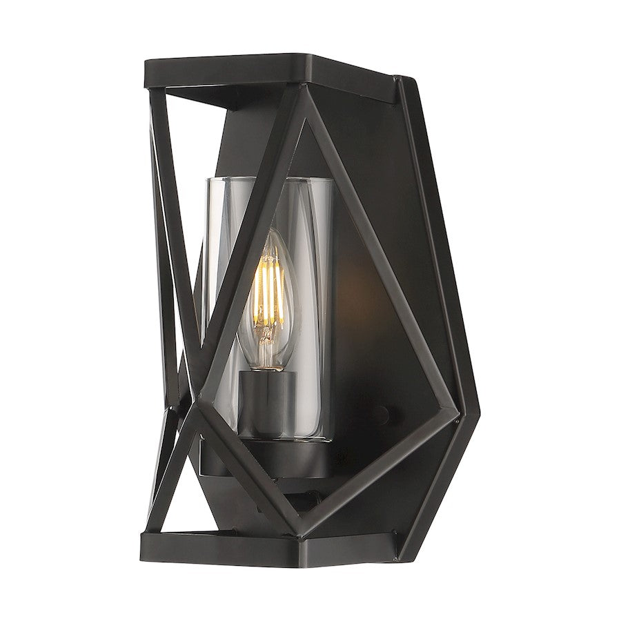 Nuvo Lighting Zemi 1 Light Sconce, Clear Glass, Black