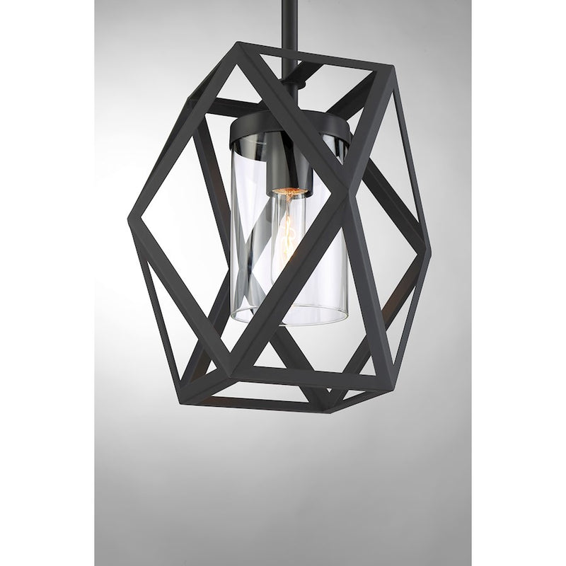 Nuvo Lighting Zemi 1 Light Mini Pendant, Clear Glass, Black