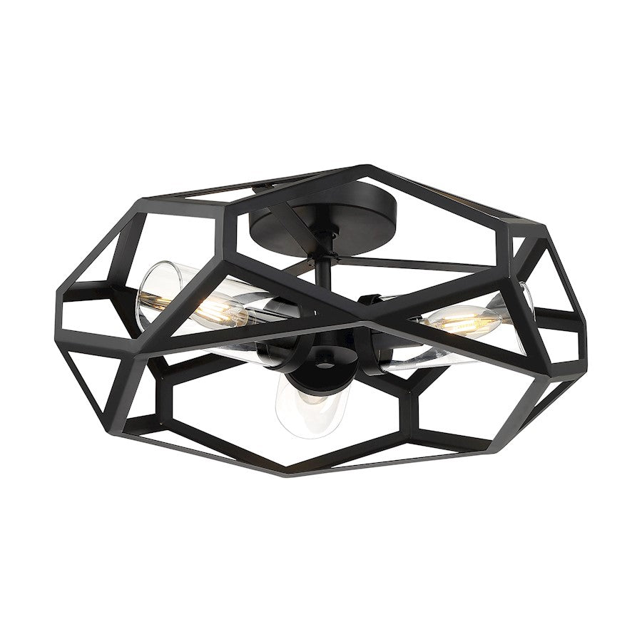 Nuvo Lighting Zemi 3 Light Flush Mount, Clear Glass, Black