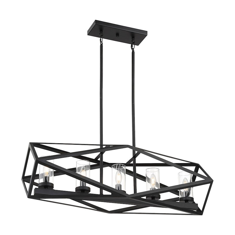 Nuvo Lighting Zemi 5 Light Island Pendant, Clear Glass, Black