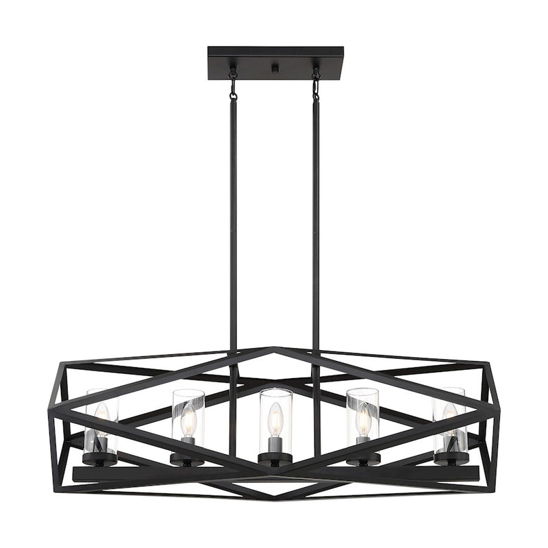 Nuvo Lighting Zemi 5 Light Island Pendant, Clear Glass, Black