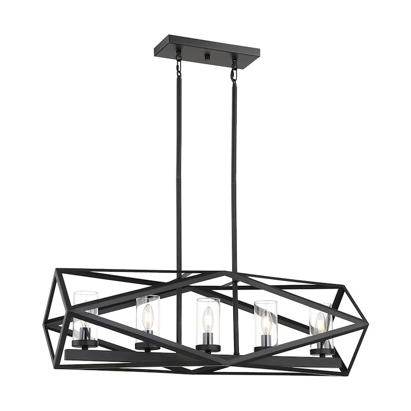 Nuvo Lighting Zemi 5 Light Island Pendant, Clear Glass, Black