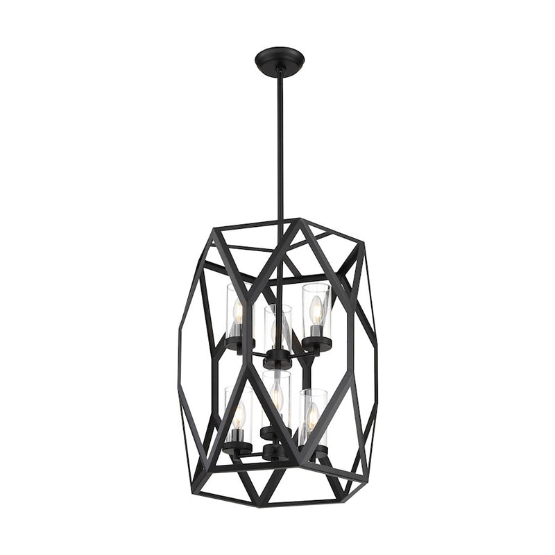 Nuvo Lighting Zemi 6 Light Pendant, Clear Glass, Black