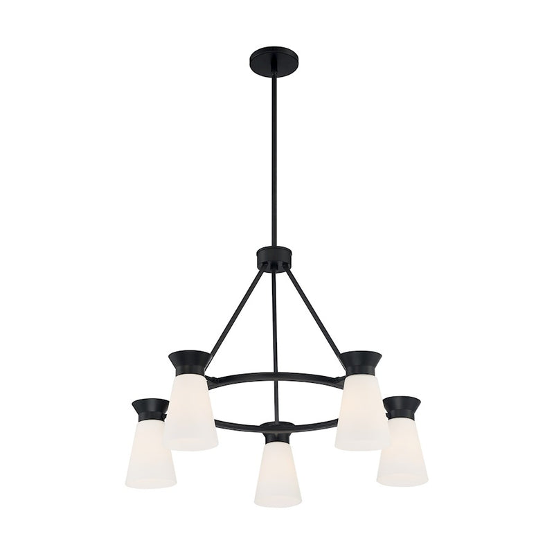Nuvo Lighting Caleta 5 Light Chandelier, Cylindrical Glass, Black