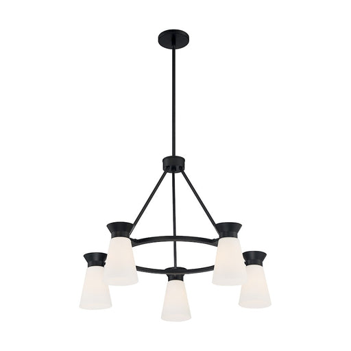 Nuvo Lighting Caleta 5 Light Chandelier, Cylindrical Glass, Black