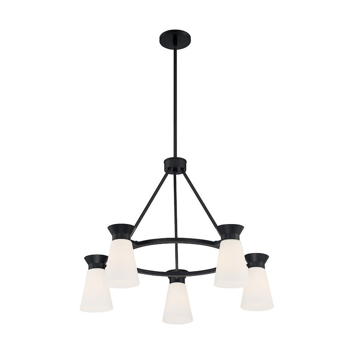 Nuvo Lighting Caleta 5 Light Chandelier, Cylindrical Glass, Black
