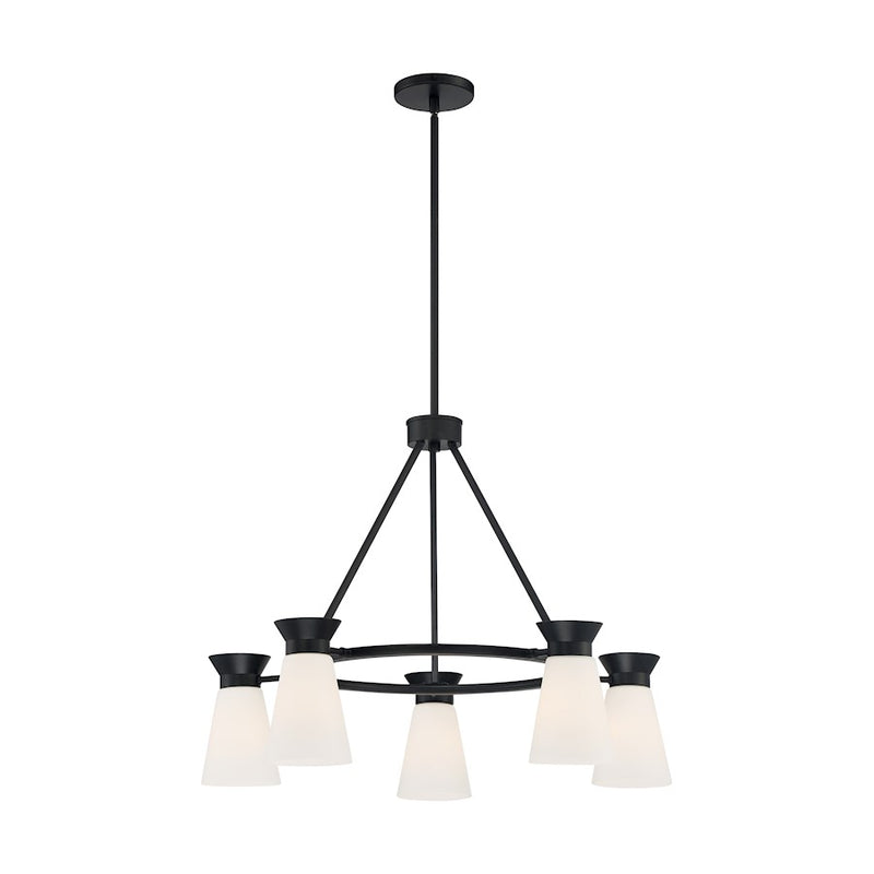 Nuvo Lighting Caleta 5 Light Chandelier, Cylindrical Glass, Black