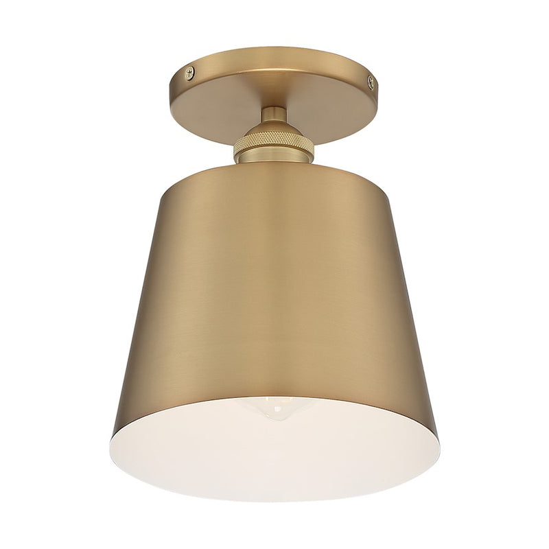Nuvo Lighting Motif 7in 1-Light Semi-Flush | Transitional Brushed Brass and White Accents | Hallway & Bedroom Ceiling Light | 7.25 x 7.25 | Model 60-7321