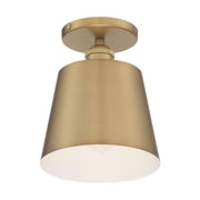 Nuvo Lighting Motif 7in 1-Light Semi-Flush | Transitional Brushed Brass and White Accents | Hallway & Bedroom Ceiling Light | 7.25 x 7.25 | Model 60-7321