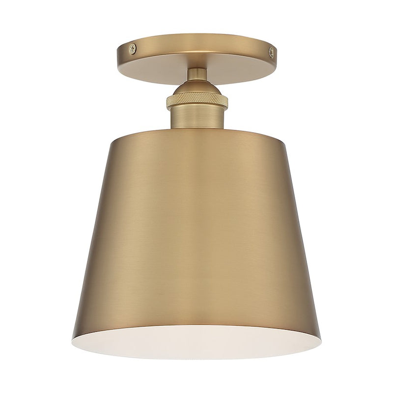 Nuvo Lighting Motif 7in 1-Light Semi-Flush | Transitional Brushed Brass and White Accents | Hallway & Bedroom Ceiling Light | 7.25 x 7.25 | Model 60-7321