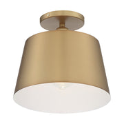 Nuvo Motif 10in 1-Light Semi-Flush | Transitional Brushed Brass and White Accents | Hallway & Bedroom Ceiling Light | 10 x 10 x 9 in | Model 60-7322