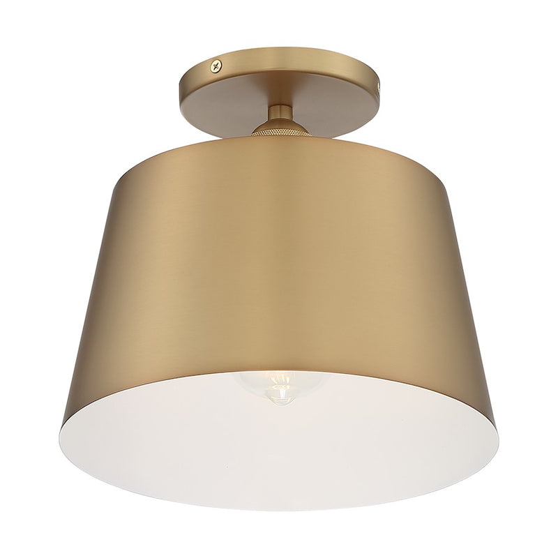 Nuvo Motif 10in 1-Light Semi-Flush | Transitional Brushed Brass and White Accents | Hallway & Bedroom Ceiling Light | 10 x 10 x 9 in | Model 60-7322