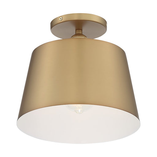 Nuvo Motif 10in 1-Light Semi-Flush | Transitional Brushed Brass and White Accents | Hallway & Bedroom Ceiling Light | 10 x 10 x 9 in | Model 60-7322