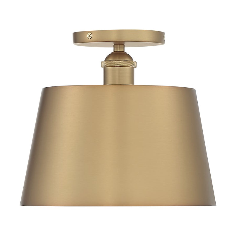 Nuvo Motif 10in 1-Light Semi-Flush | Transitional Brushed Brass and White Accents | Hallway & Bedroom Ceiling Light | 10 x 10 x 9 in | Model 60-7322