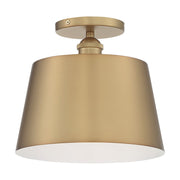 Nuvo Motif 10in 1-Light Semi-Flush | Transitional Brushed Brass and White Accents | Hallway & Bedroom Ceiling Light | 10 x 10 x 9 in | Model 60-7322
