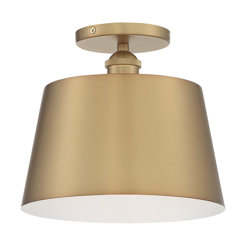 Nuvo Motif 10in 1-Light Semi-Flush | Transitional Brushed Brass and White Accents | Hallway & Bedroom Ceiling Light | 10 x 10 x 9 in | Model 60-7322
