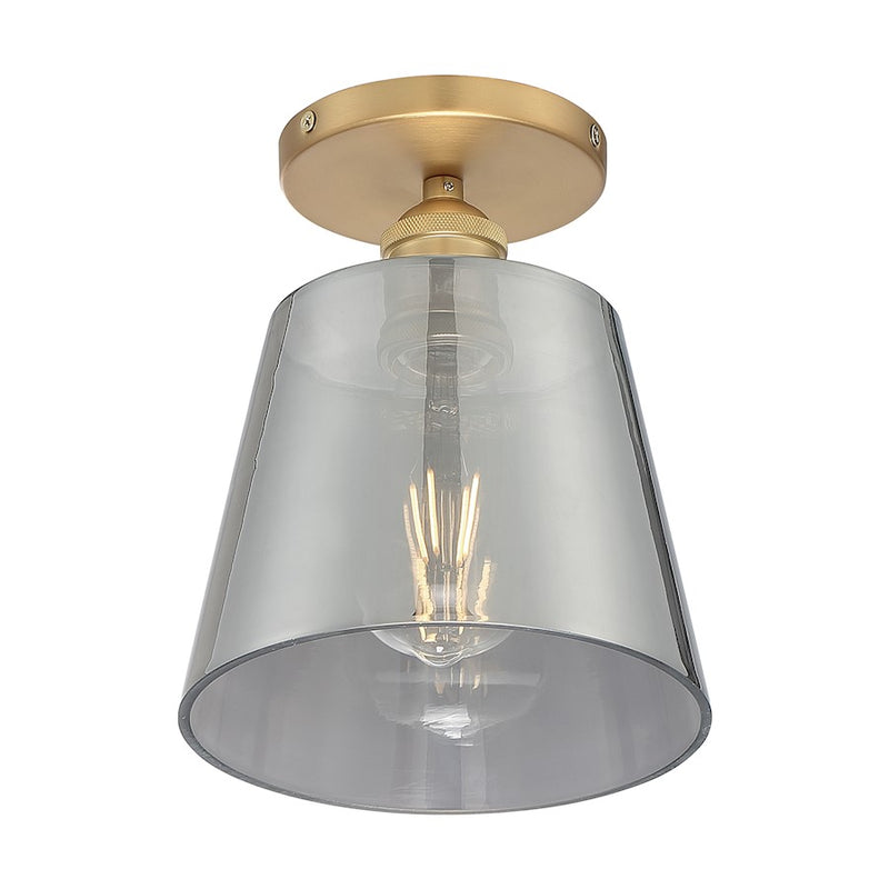 Nuvo Lighting Motif 7.25in 1-Light Semi-Flush | Transitional Brushed Brass and Smoked Glass | Entryway & Hallway Accent | 7.25 x 7.25 x 9 | Model 60-7323