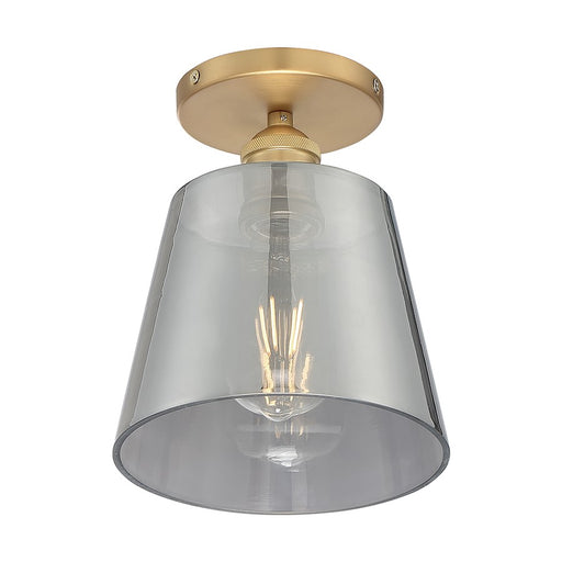 Nuvo Lighting Motif 7.25in 1-Light Semi-Flush | Transitional Brushed Brass and Smoked Glass | Entryway & Hallway Accent | 7.25 x 7.25 x 9 | Model 60-7323