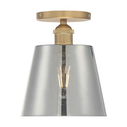 Nuvo Lighting Motif 7.25in 1-Light Semi-Flush | Transitional Brushed Brass and Smoked Glass | Entryway & Hallway Accent | 7.25 x 7.25 x 9 | Model 60-7323