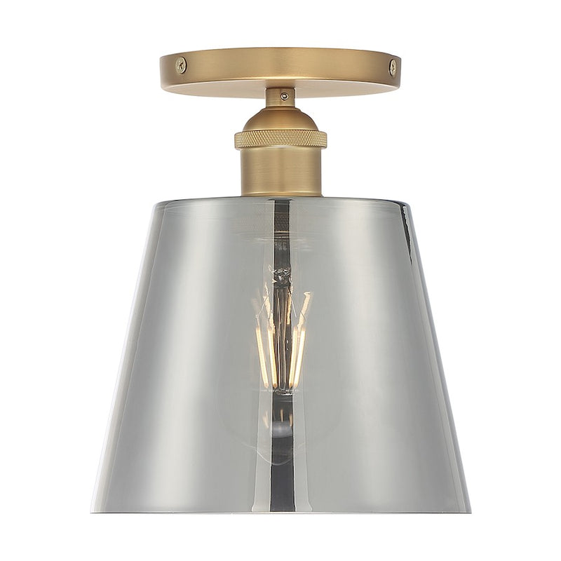 Nuvo Lighting Motif 7.25in 1-Light Semi-Flush | Transitional Brushed Brass and Smoked Glass | Entryway & Hallway Accent | 7.25 x 7.25 x 9 | Model 60-7323