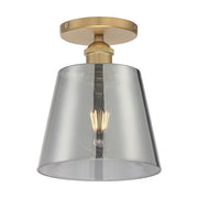 Nuvo Lighting Motif 7.25in 1-Light Semi-Flush | Transitional Brushed Brass and Smoked Glass | Entryway & Hallway Accent | 7.25 x 7.25 x 9 | Model 60-7323