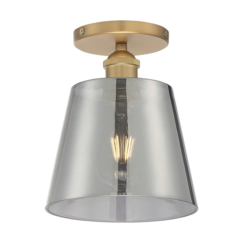 Nuvo Lighting Motif 7.25in 1-Light Semi-Flush | Transitional Brushed Brass and Smoked Glass | Entryway & Hallway Accent | 7.25 x 7.25 x 9 | Model 60-7323