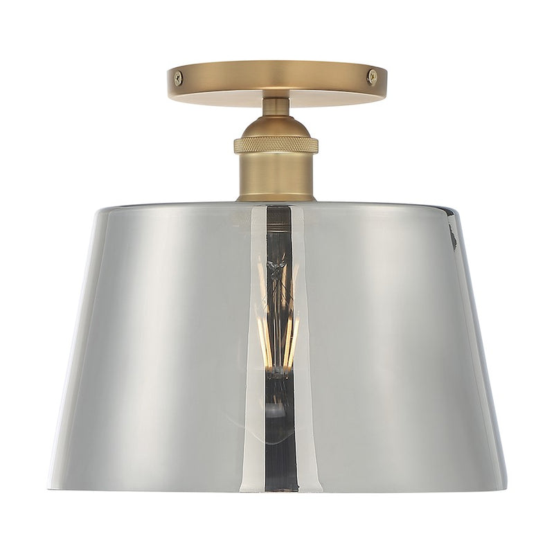 Nuvo Lighting Motif 10in 1-Light Semi-Flush | Transitional Brushed Brass and Smoked Glass | Entryway & Hallway | 10 x 10 x 9 in | Model 60-7324