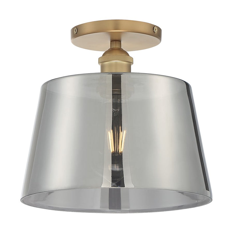 Nuvo Lighting Motif 10in 1-Light Semi-Flush | Transitional Brushed Brass and Smoked Glass | Entryway & Hallway | 10 x 10 x 9 in | Model 60-7324