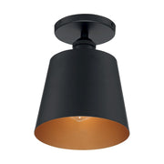 Nuvo Lighting Motif 7.25in 1-Light Semi-Flush | Transitional Black and Gold Accents | Entryway & Hallway | 7.25 x 9 in | Model 60-7331