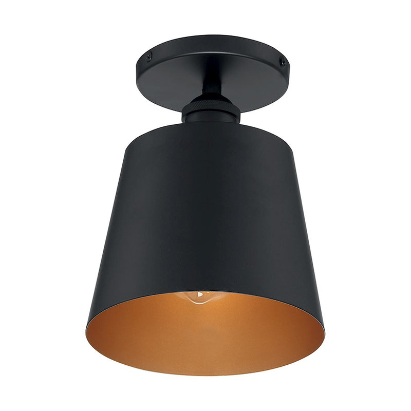 Nuvo Lighting Motif 7.25in 1-Light Semi-Flush | Transitional Black and Gold Accents | Entryway & Hallway | 7.25 x 9 in | Model 60-7331