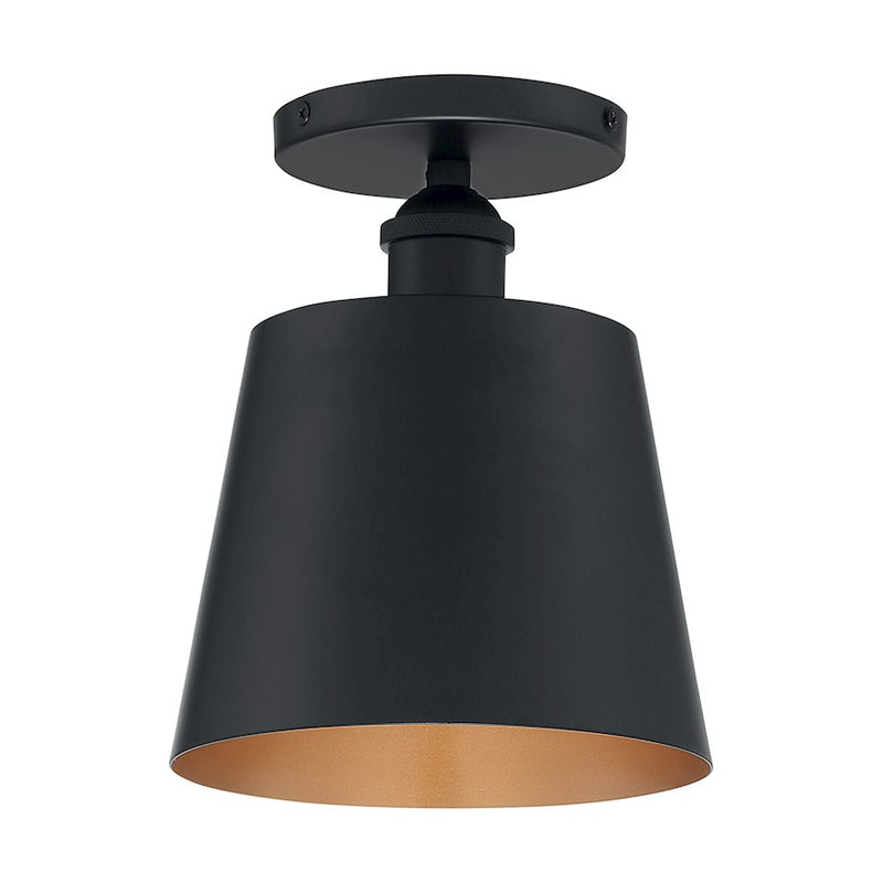 Nuvo Lighting Motif 7.25in 1-Light Semi-Flush | Transitional Black and Gold Accents | Entryway & Hallway | 7.25 x 9 in | Model 60-7331
