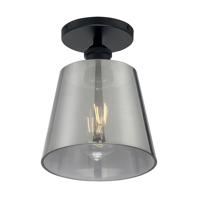 Nuvo Lighting Motif 7.25in 1-Light Semi-Flush | Transitional Black and Smoked Glass | Entryway & Hallway | 7.25 x 9 in | Model 60-7333