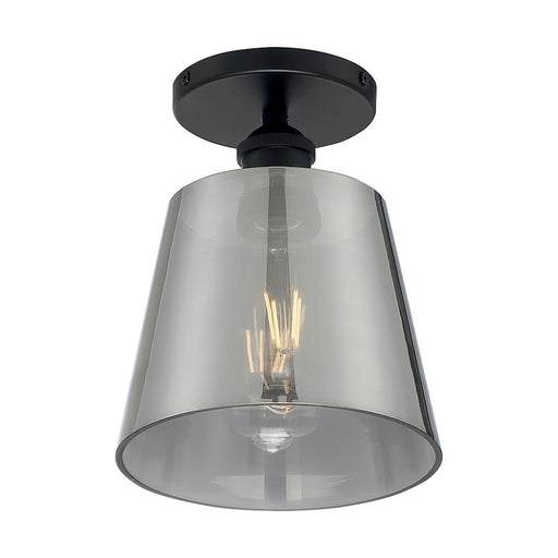 Nuvo Lighting Motif 7.25in 1-Light Semi-Flush | Transitional Black and Smoked Glass | Entryway & Hallway | 7.25 x 9 in | Model 60-7333
