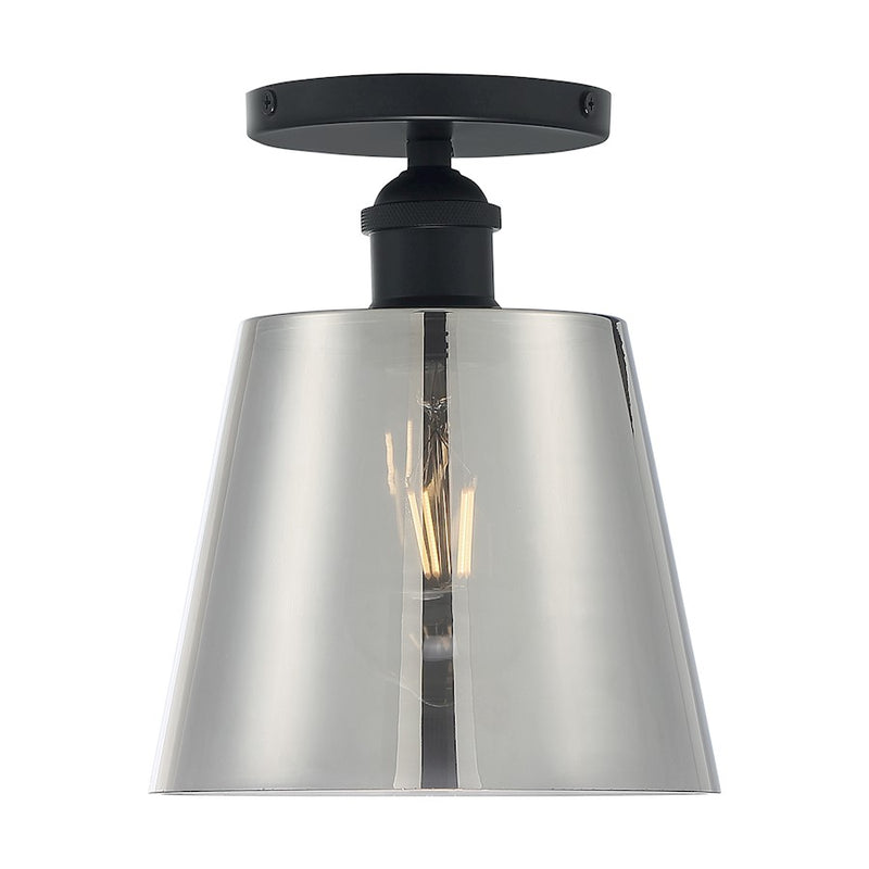 Nuvo Lighting Motif 7.25in 1-Light Semi-Flush | Transitional Black and Smoked Glass | Entryway & Hallway | 7.25 x 9 in | Model 60-7333