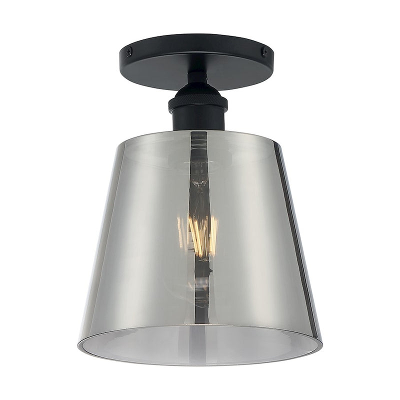 Nuvo Lighting Motif 7.25in 1-Light Semi-Flush | Transitional Black and Smoked Glass | Entryway & Hallway | 7.25 x 9 in | Model 60-7333