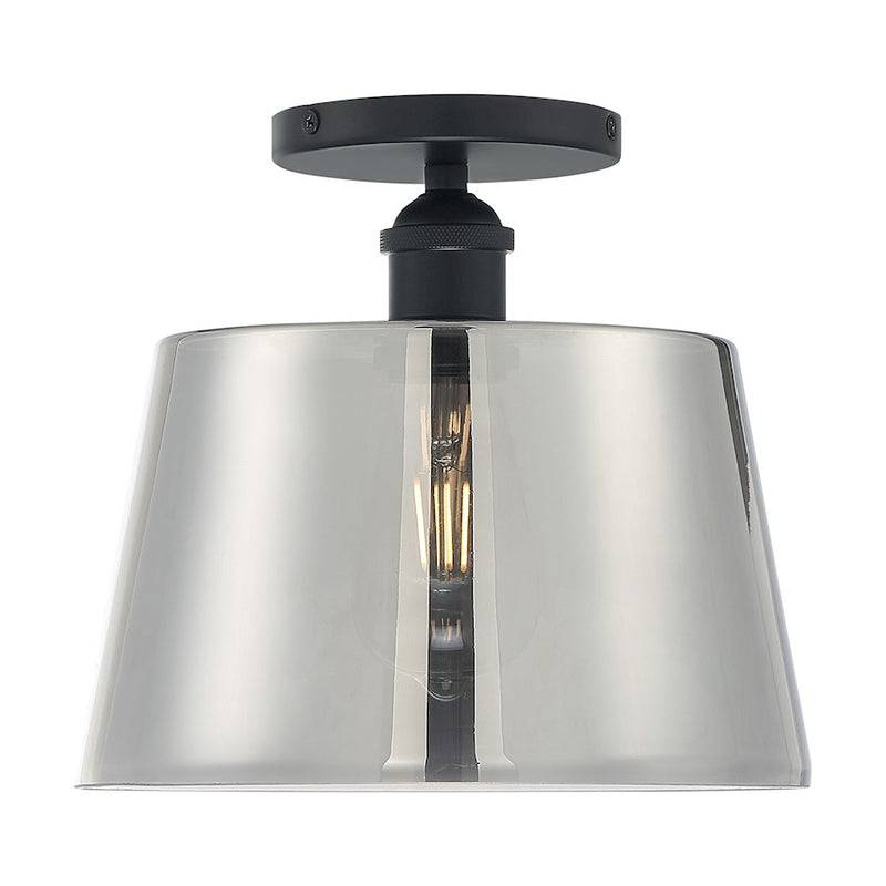 Nuvo Lighting Motif 10in 1-Light Semi-Flush | Transitional Black and Smoked Glass | Entryway & Hallway | 10 x 10 x 9 in | Model 60-7334