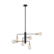 Nuvo Lighting Ryder 25in 6-Light Chandelier | Industrial Black and Brushed Brass | Kitchen Island & Dining Room | 25.25 x 25.25 x 15 in | Model 60-7344